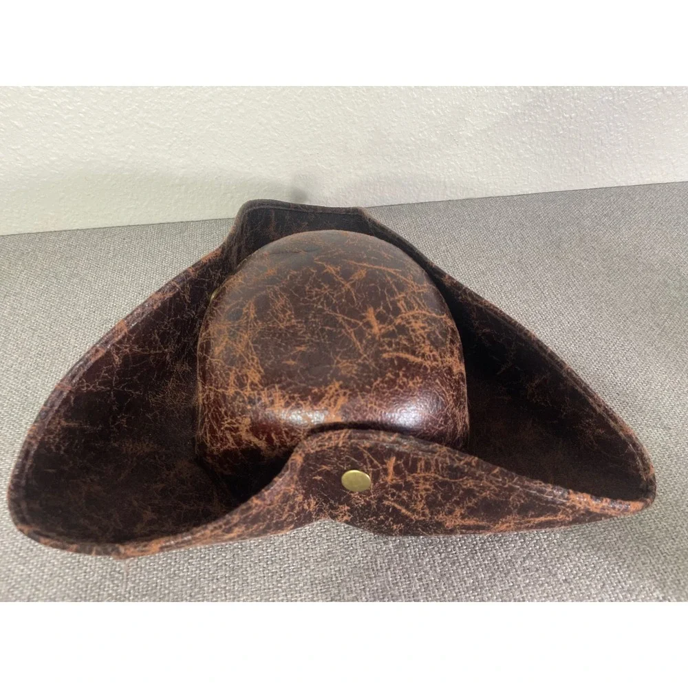 Kids Brown Distressed Faux Leather Tricorn Hat Pirate Colonial Halloween Costume